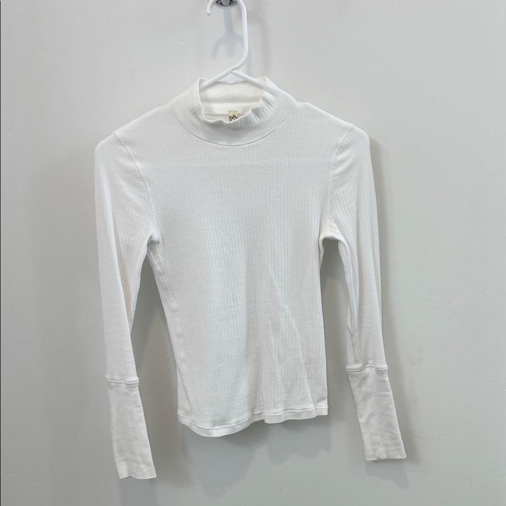 Free People Classic White Ribbed Mock Neck Top